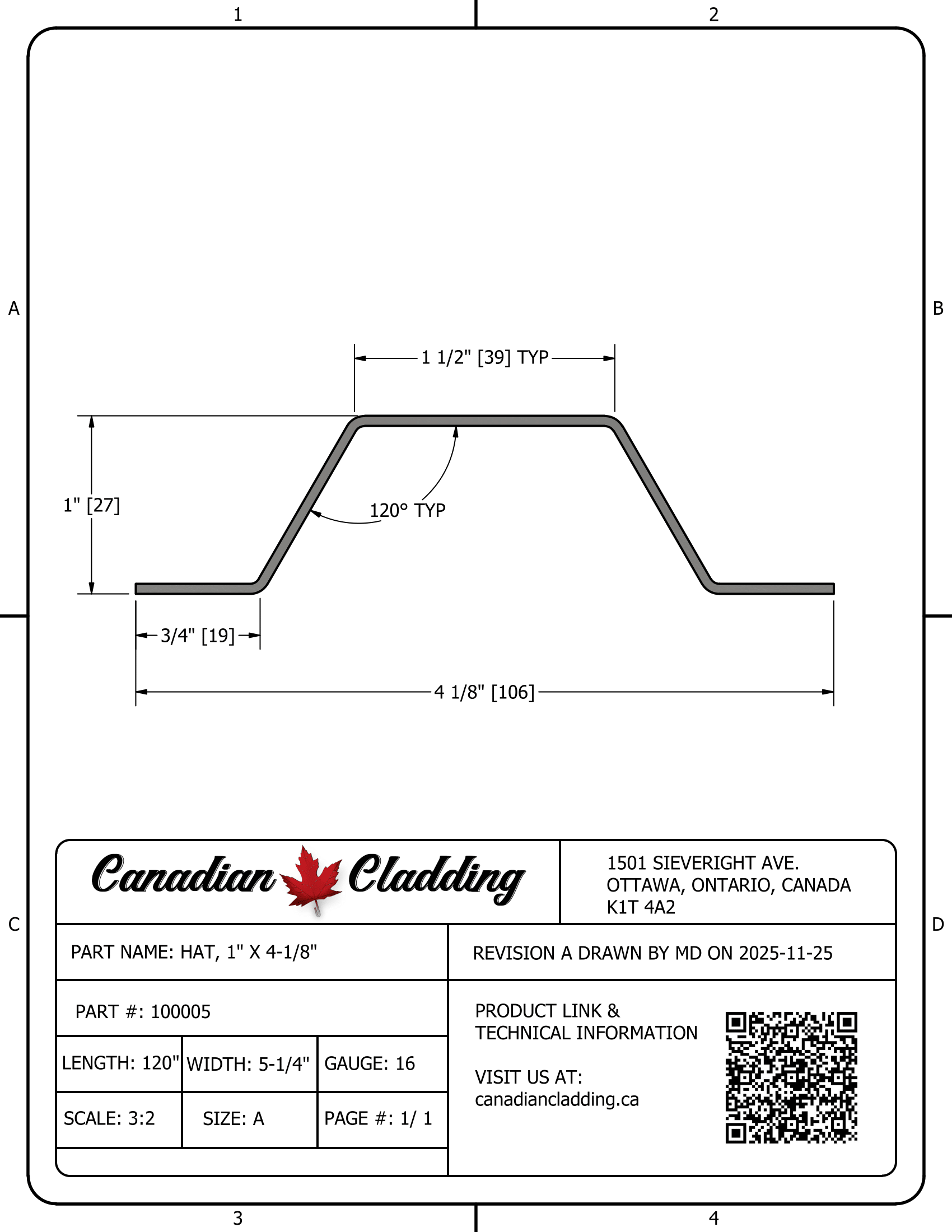 100005 - Hat - 1" X 4-1/8"