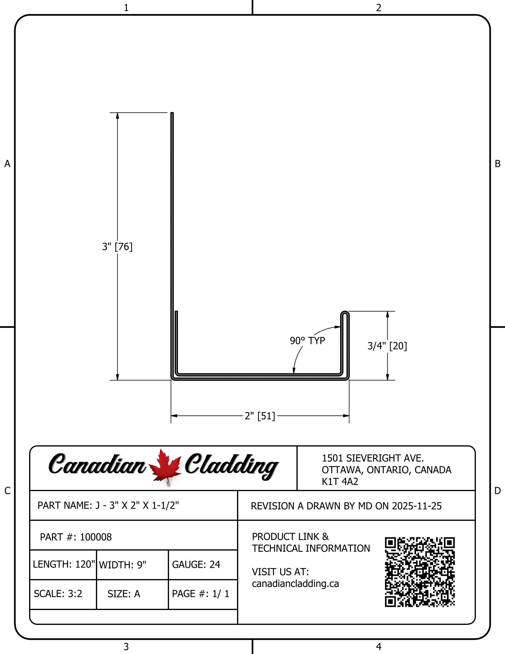 100008 - J - 3" X 2" X 3/4"