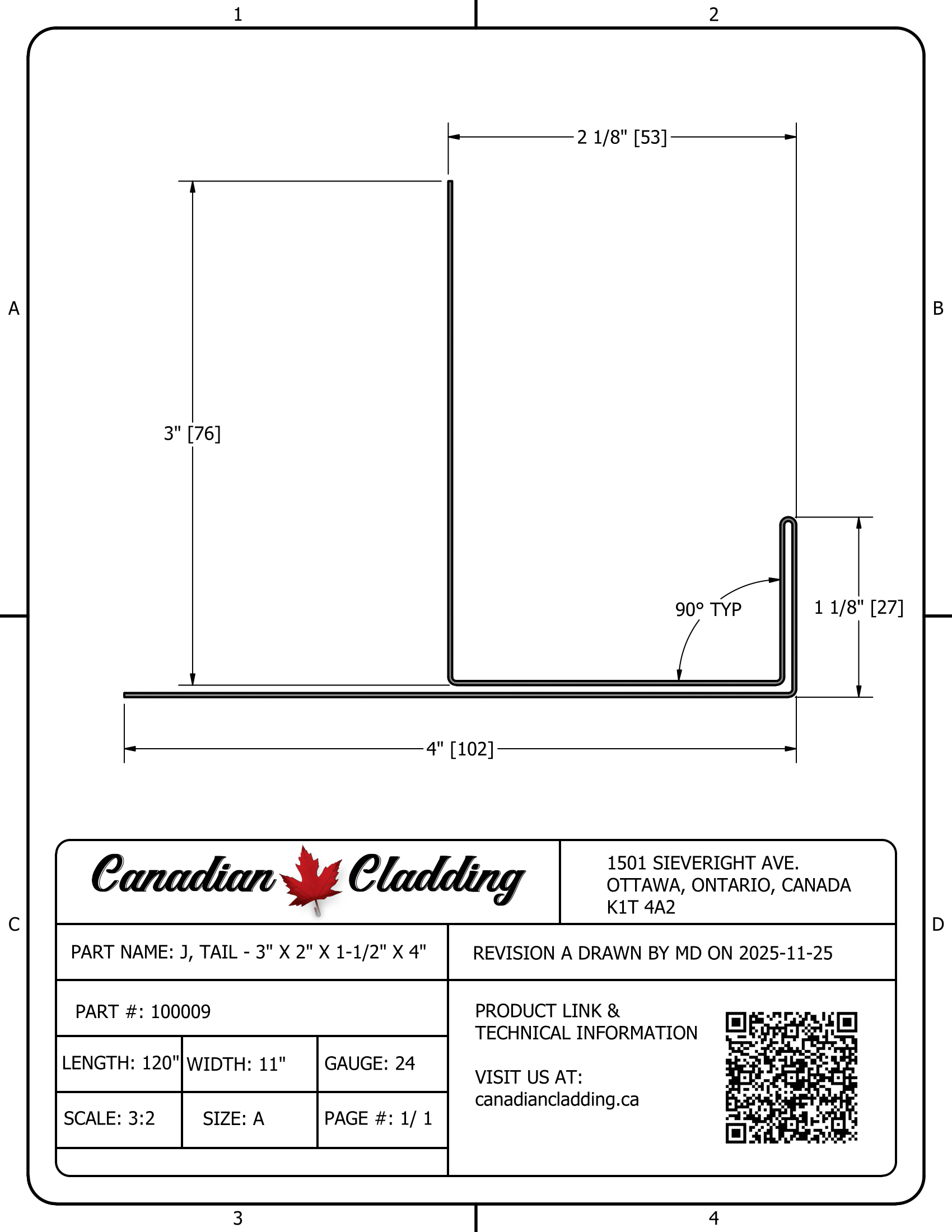 100009 - J, Tail - 3" X 1-1/2" X 4"