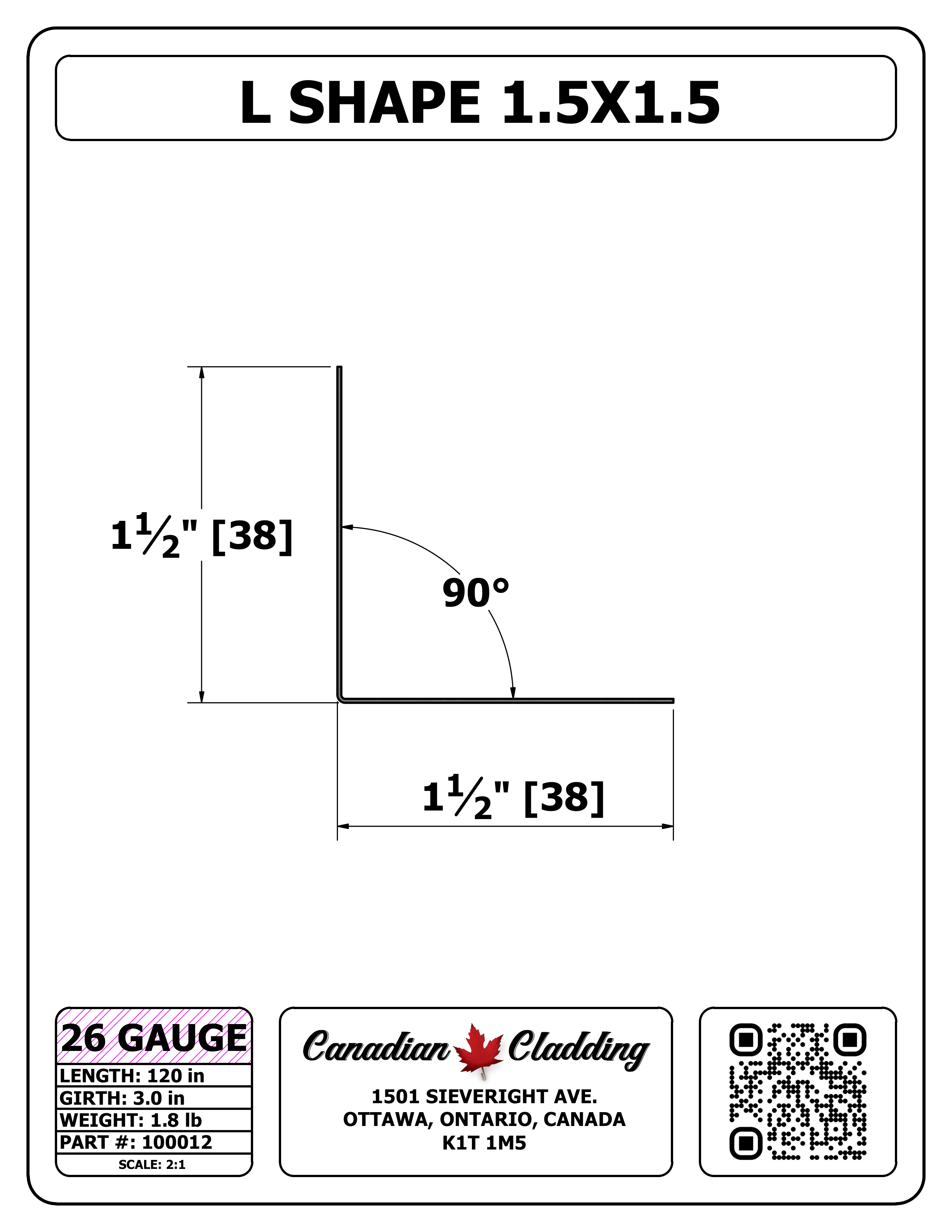L SHAPE 1.5X1.5